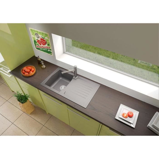 STRADOUR Built-in kitchen sink 1 bowl + 1 drainer Arena - Resin - 86 x 50 cm - Concrete gray