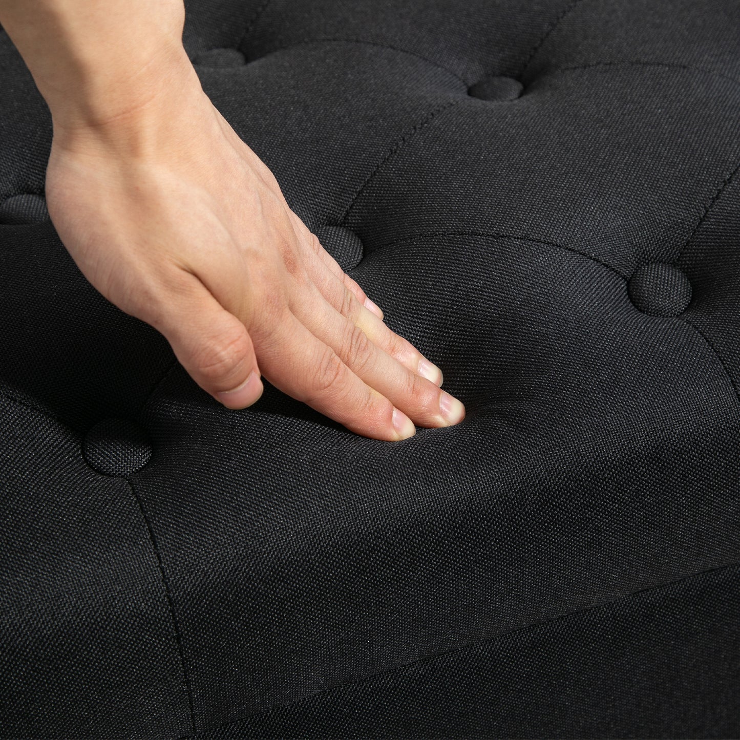 HOMCOM Sitzbank mit Stauraum, Truhenbank, leinenartiges Polyester, Kautschukholz, Schwarz, 100 x 40 x 44 cm