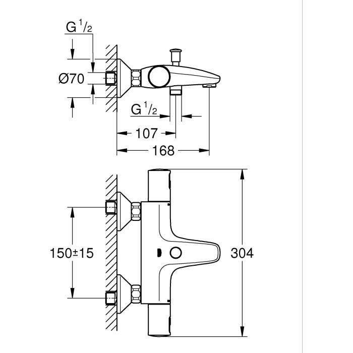 1/2 thermostatic bath/shower mixer - GROHE Precision Start - 345982430 - Matt black - Exposed wall mounting - Water saving