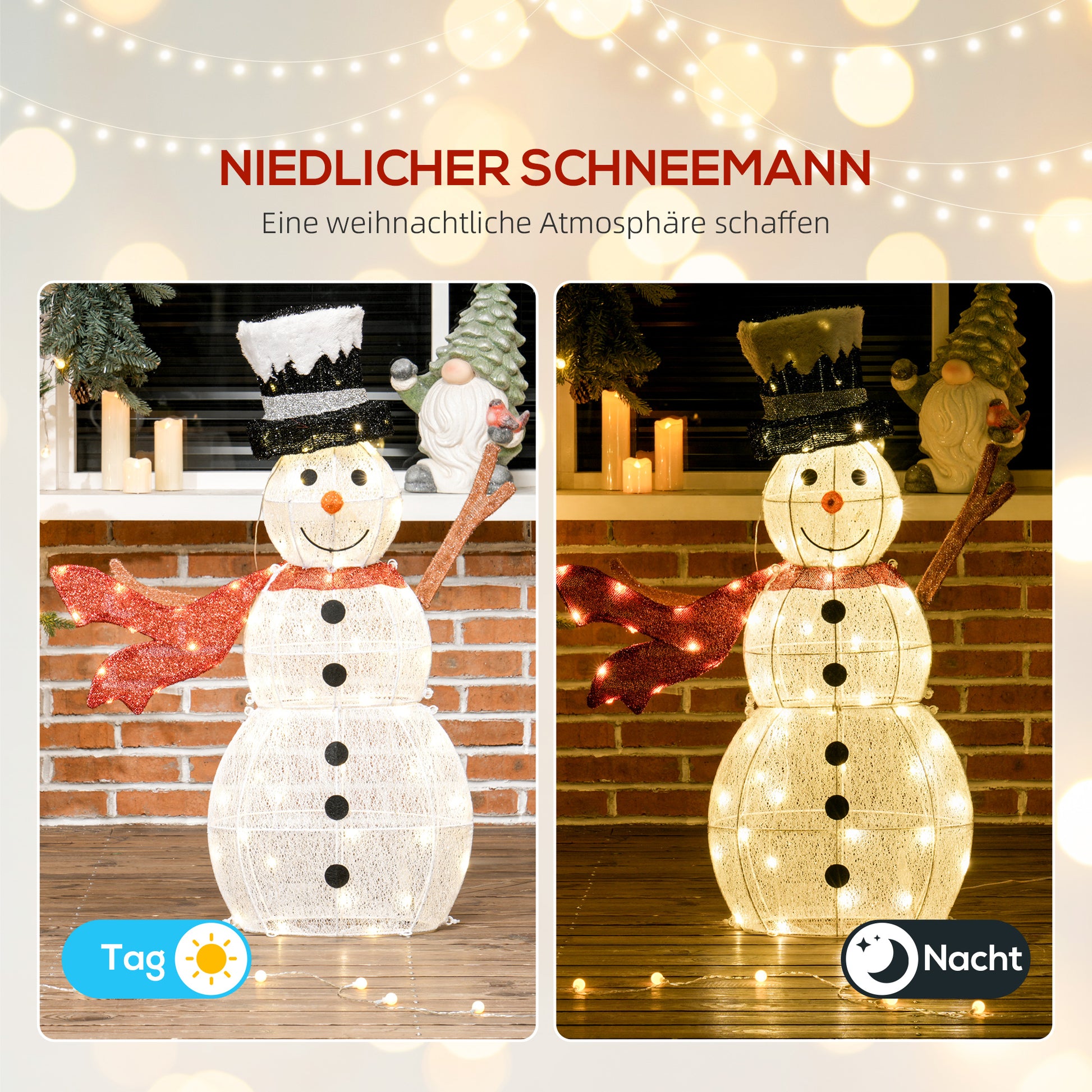 Outsunny 78er LED Weihnachtsdeko, Weihnachten Schneemann in warmweiß, Stahlrahmen, für Indoor, Outdoor, Mehrfarbig