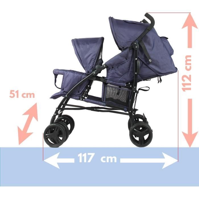 BAMBISOL double cane stroller - 6-36 months for the front seat (max 15 kg) and 0-36 months (max 15 kg) for the rear seat