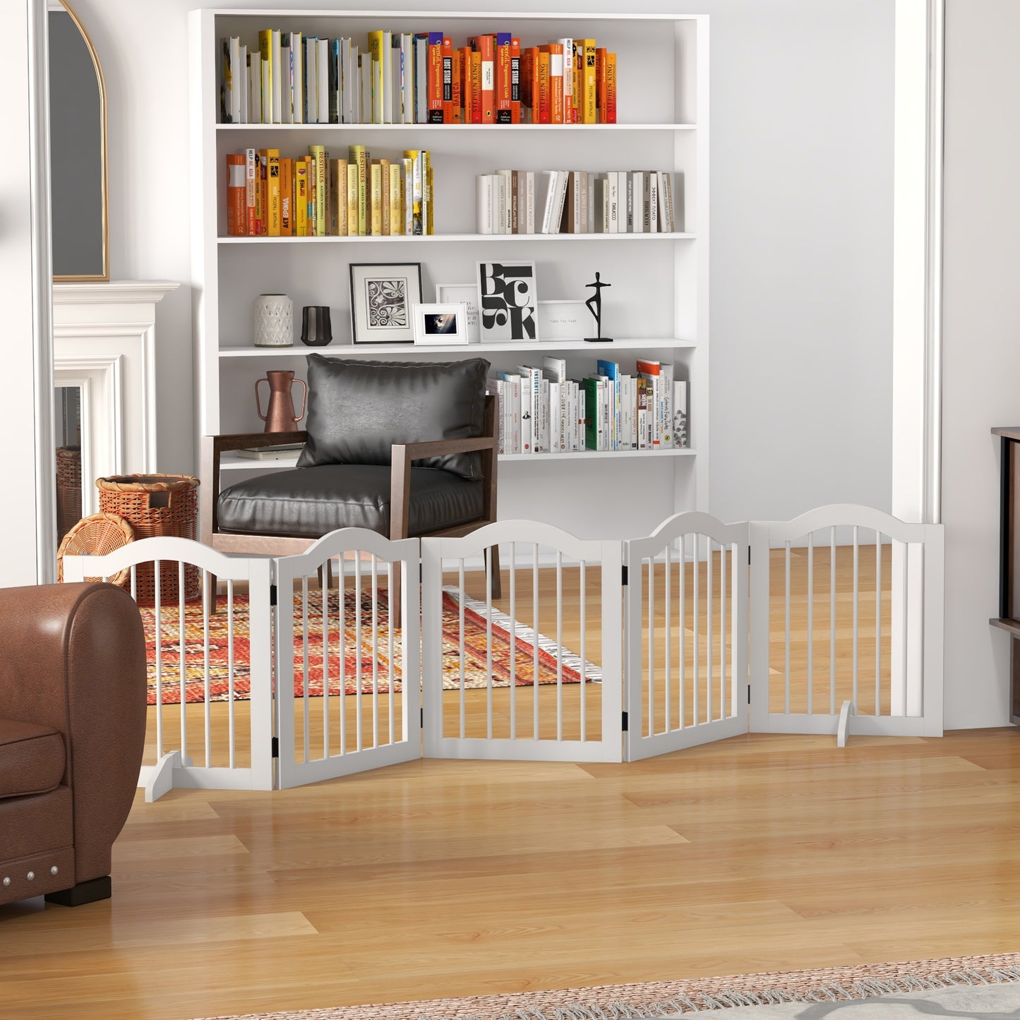 PawHut Hunde-Absperrgitter, 5 Paneele, klappbar, flexibel, Massivholz/MDF, 254,5x29,5x61 cm, Weiß