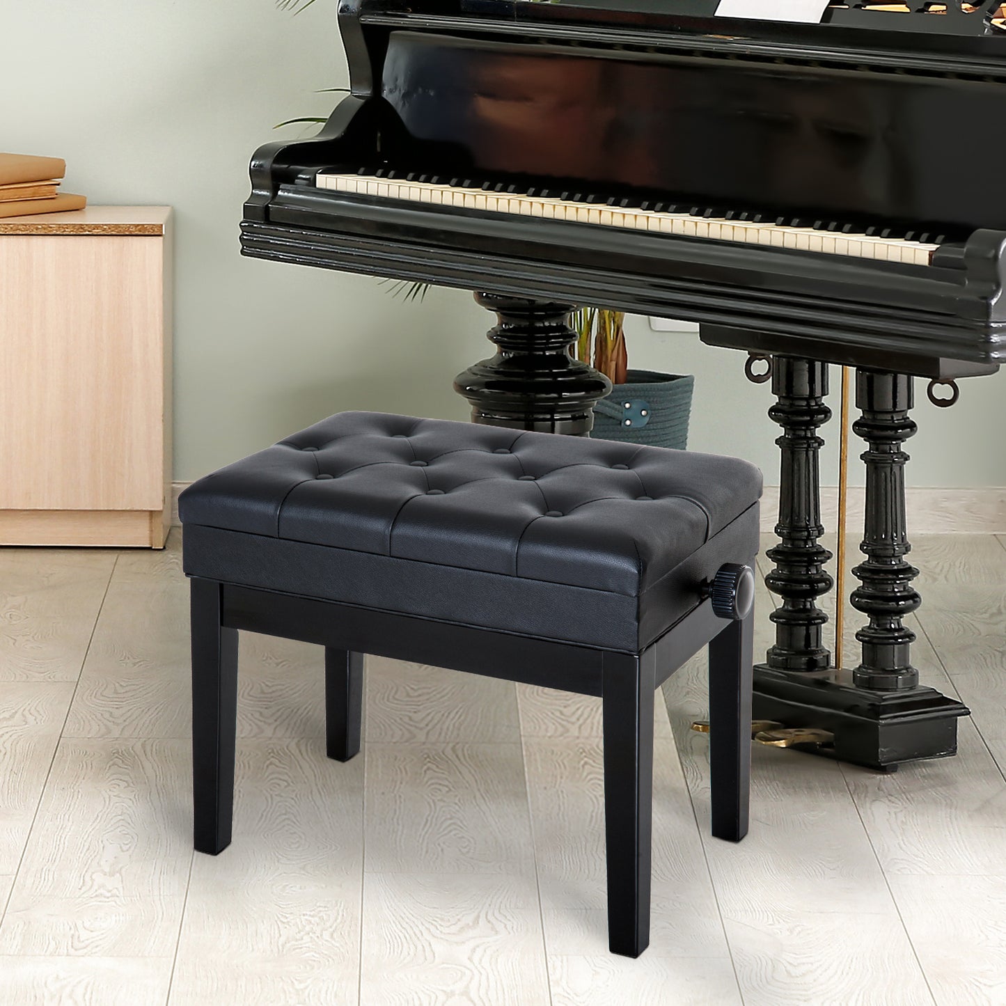 HOMCOM Klavierhocker Höhenverstellbar Klavierbank mit Verstecktem Stauraum, Pianobank mit Kunstleder Kissen Keyboardbank für Piano Keyboard 54,5 x 33 x 48-58 cm Schwarz