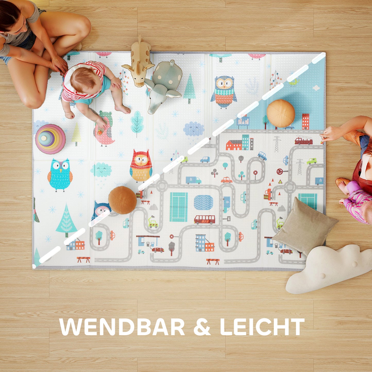 AIYAPLAY Baby-Spielmatte, Tiermuster, Schaumstoff, 1,5 cm dicke Polsterung, rutschfest