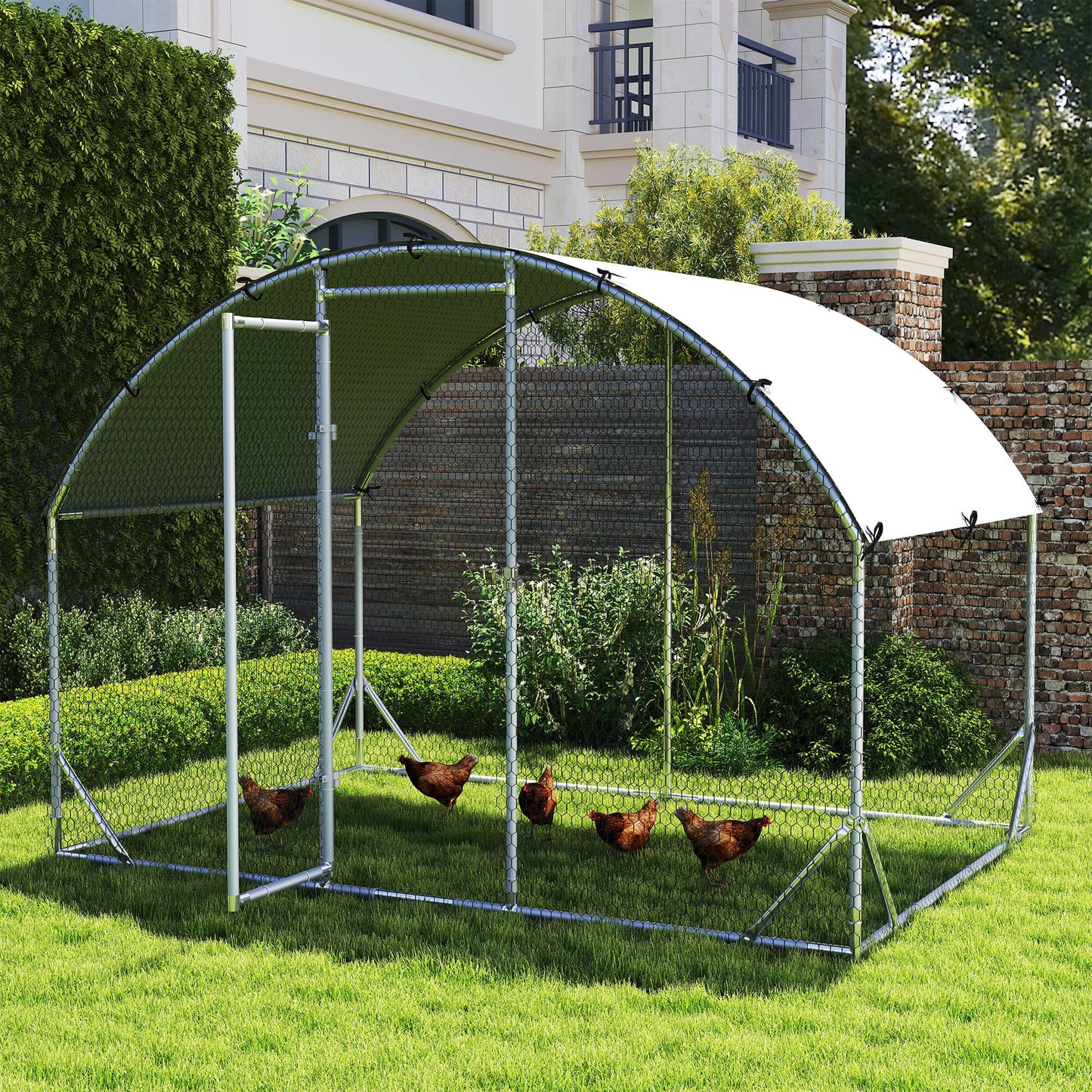 PawHut Gehege für Kleintiere, Outdoor-Freilaufgehege für Hühner, Kaninchen, Enten, stabile Konstruktion, Stahl und Oxford-Stoff