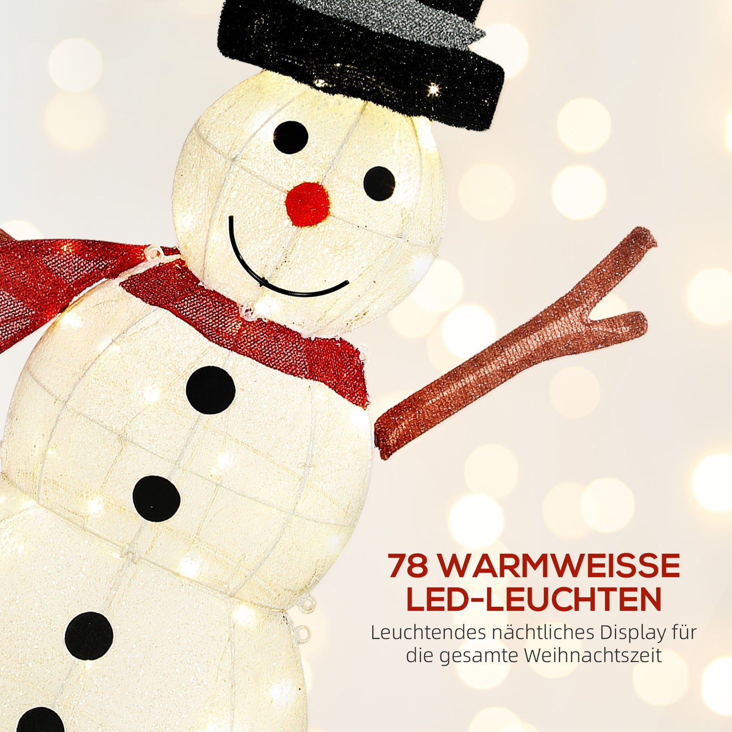 Outsunny 78er LED Weihnachtsdeko, Weihnachten Schneemann in warmweiß, Stahlrahmen, für Indoor, Outdoor, Mehrfarbig