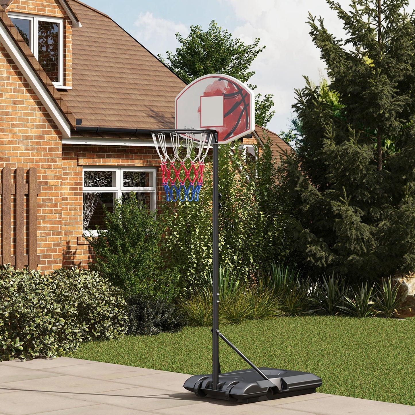 SPORTNOW Höhenverstellbarer Basketballkorb, freistehend, mit Netz und Rädern, große Basis, 179-209 cm, Kunststoff, Stahl