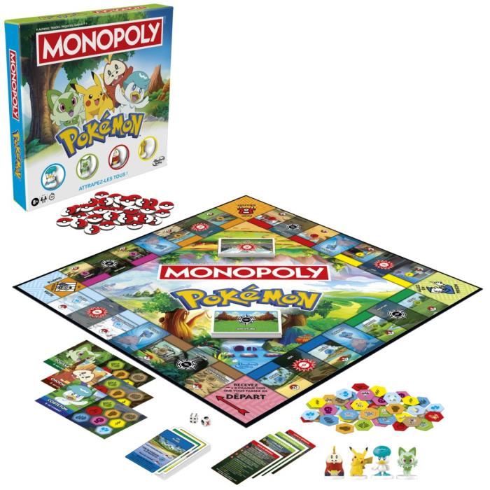 Pokémon Monopoly, board game, 2 to 4 players, games for children and Pokémon fans, approx. 45 minutes, ages 8 and up