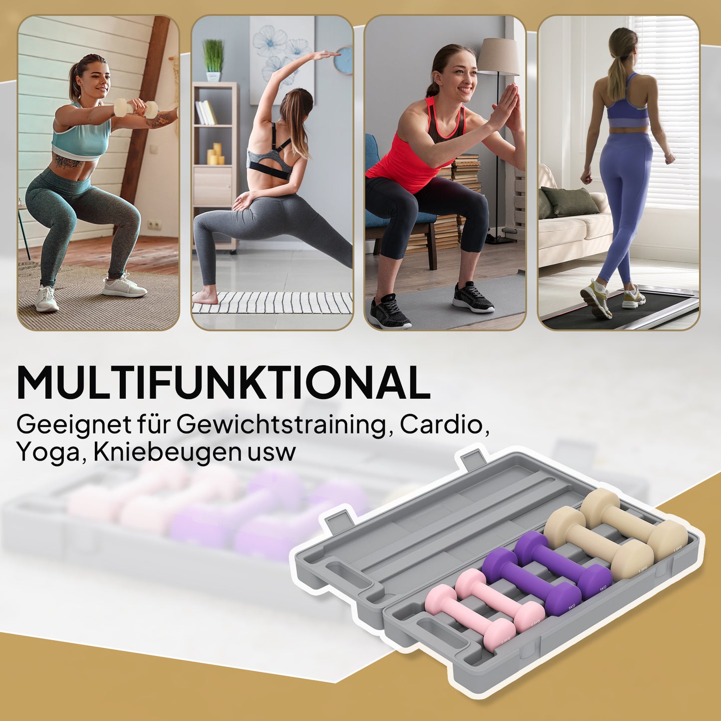 HOMCOM Hantelset 6er Set Hanteln mit Koffer, Gewichten, 0,5kg, 1kg, 1,5kg verstellbar für Zuhause, Fitnessstudio