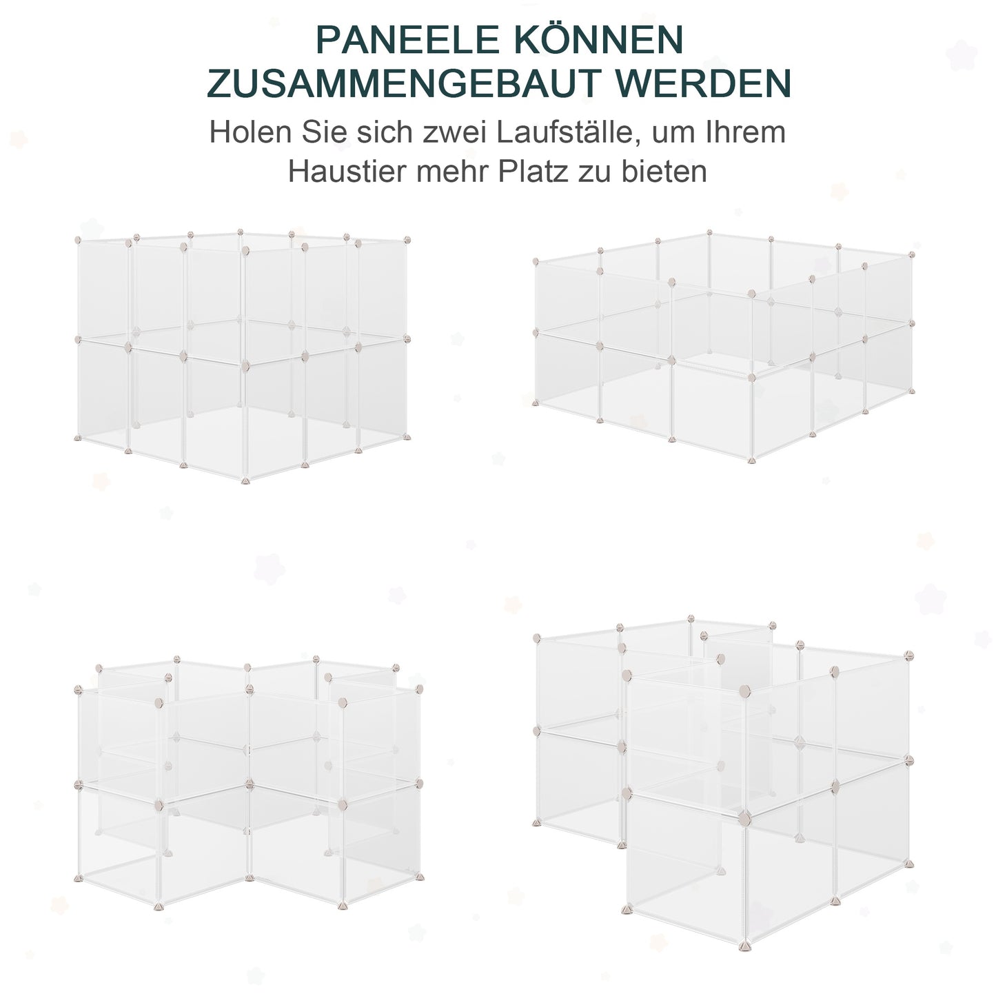 PawHut Freilaufgehege Laufgitter DIY Freigehege Gittergehege Absperrgitter Kleine Haustiere Laufstall für Innen 12 Platten Weiß Metall PP-Harz 105 x 105 x 45 cm