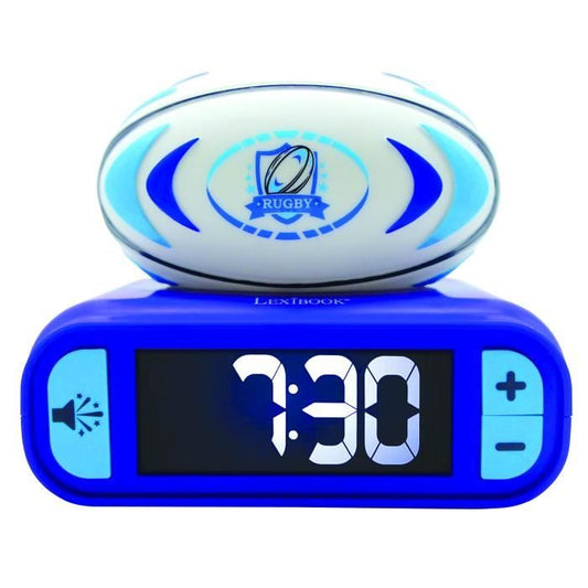 Digital alarm clock with 3D rugby ball night light and sound effects