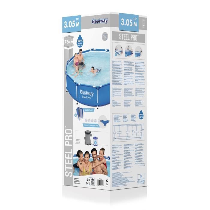 BESTWAY tubular above ground pool kit - Steel Pro - 305 x 76 cm - Round (Delivered with filtration pump)