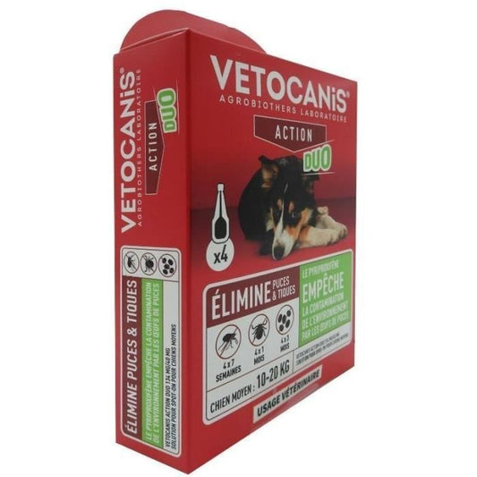 Pipettes - VETOCANIS - x4 Anti-flea and tick Duo Pipettes 134mg/40mg for Medium Dogs