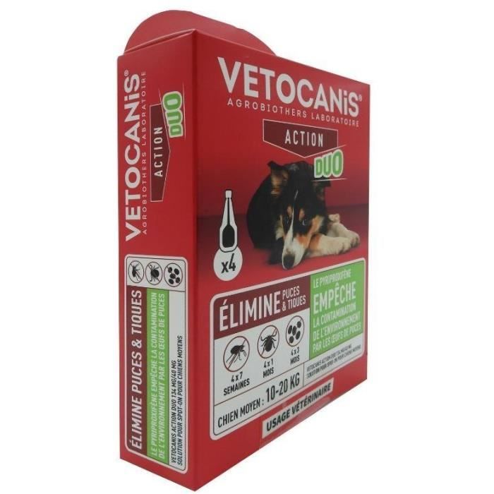 Pipettes - VETOCANIS - x4 Anti-flea and tick Duo Pipettes 134mg/40mg for Medium Dogs