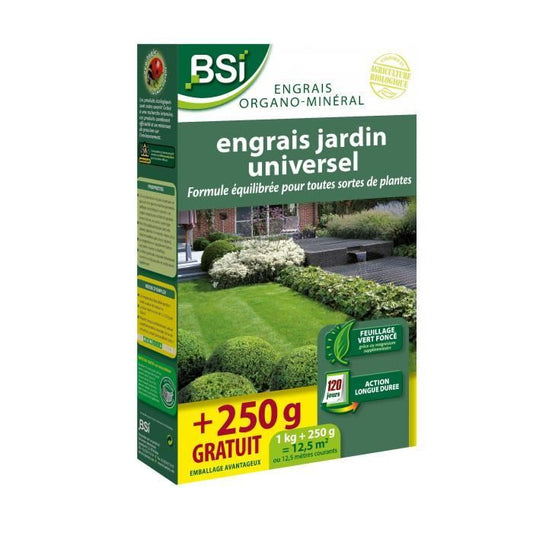 Universal organic fertilizer - BSI - Multiple plants - Lawn, vegetable garden, flowers - Long-lasting action - 1Kg + 250g free - 12.5 m²