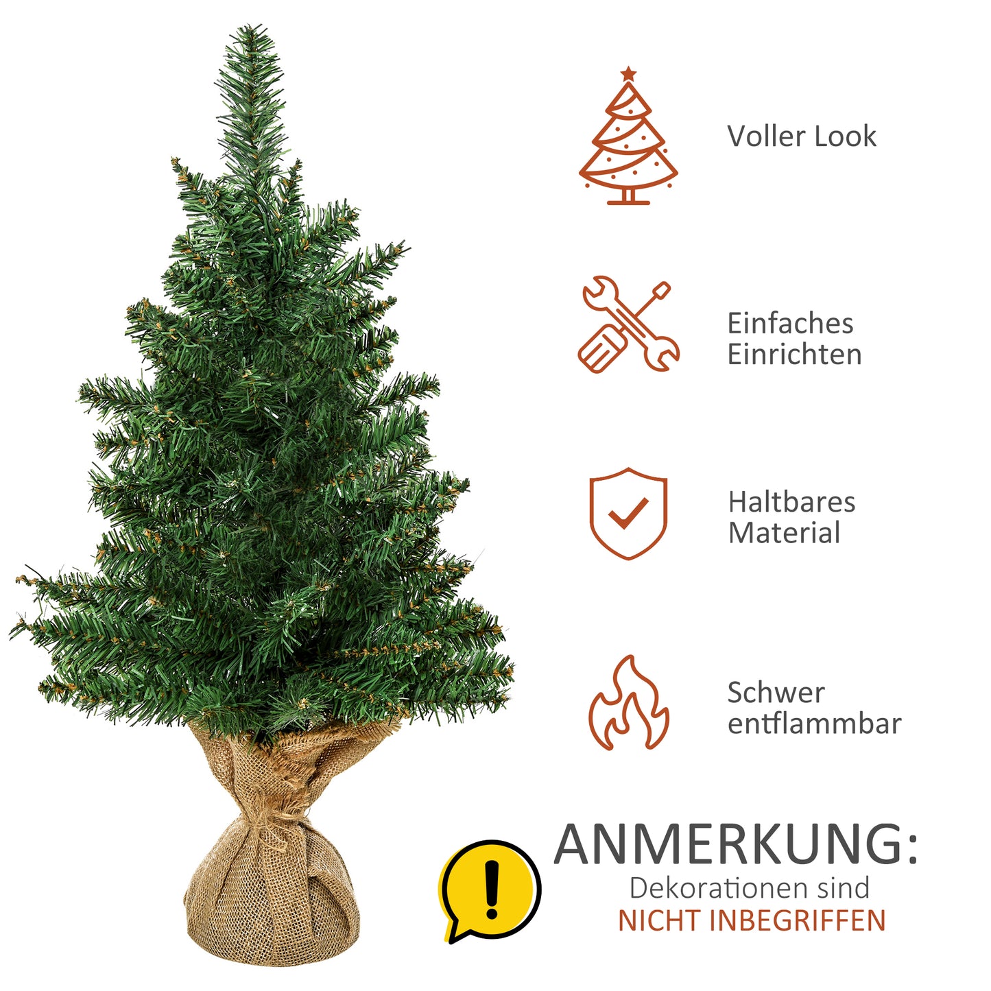 HOMCOM Mini Weihnachtsbaum mit künstlichem Schnee, 60 cm hoch, mit Zementständer, Mehrfarbig
