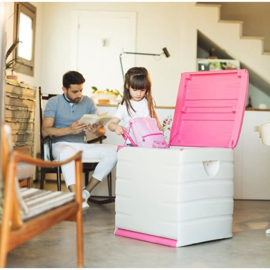 Plastiken padlocking chest with casters - 190 l - functional and aesthetic - beige and fushia