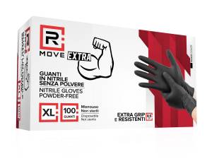 RMove 1Conf. da 100pz Tg.XL 8.5gr da Lavoro - Guanti Nitrile Nero Senza Polvere Full Grip