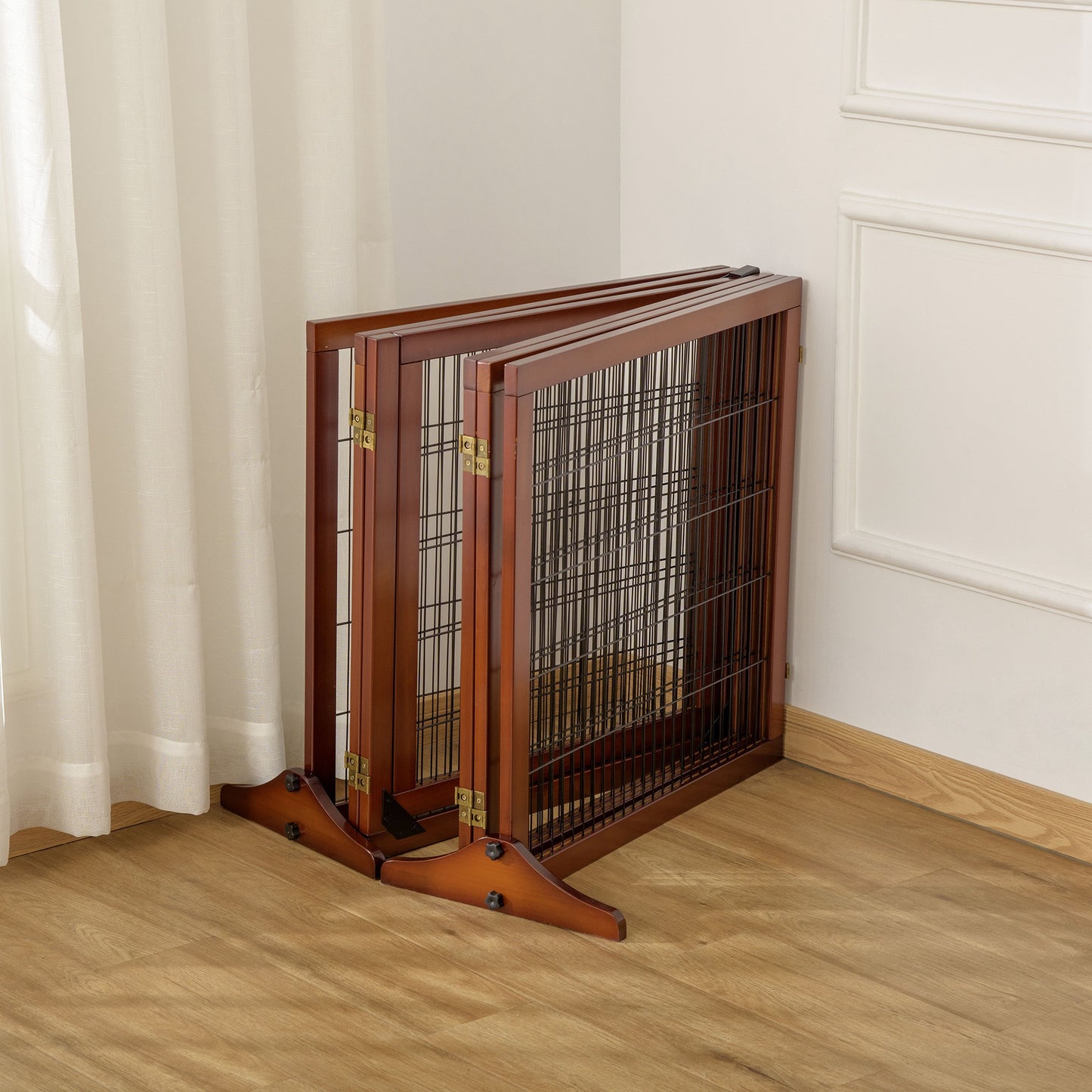 PawHut Absperrgitter für Hunde, klappbar, Kiefernholz, 432 x 36 x 70 cm, Kaffee