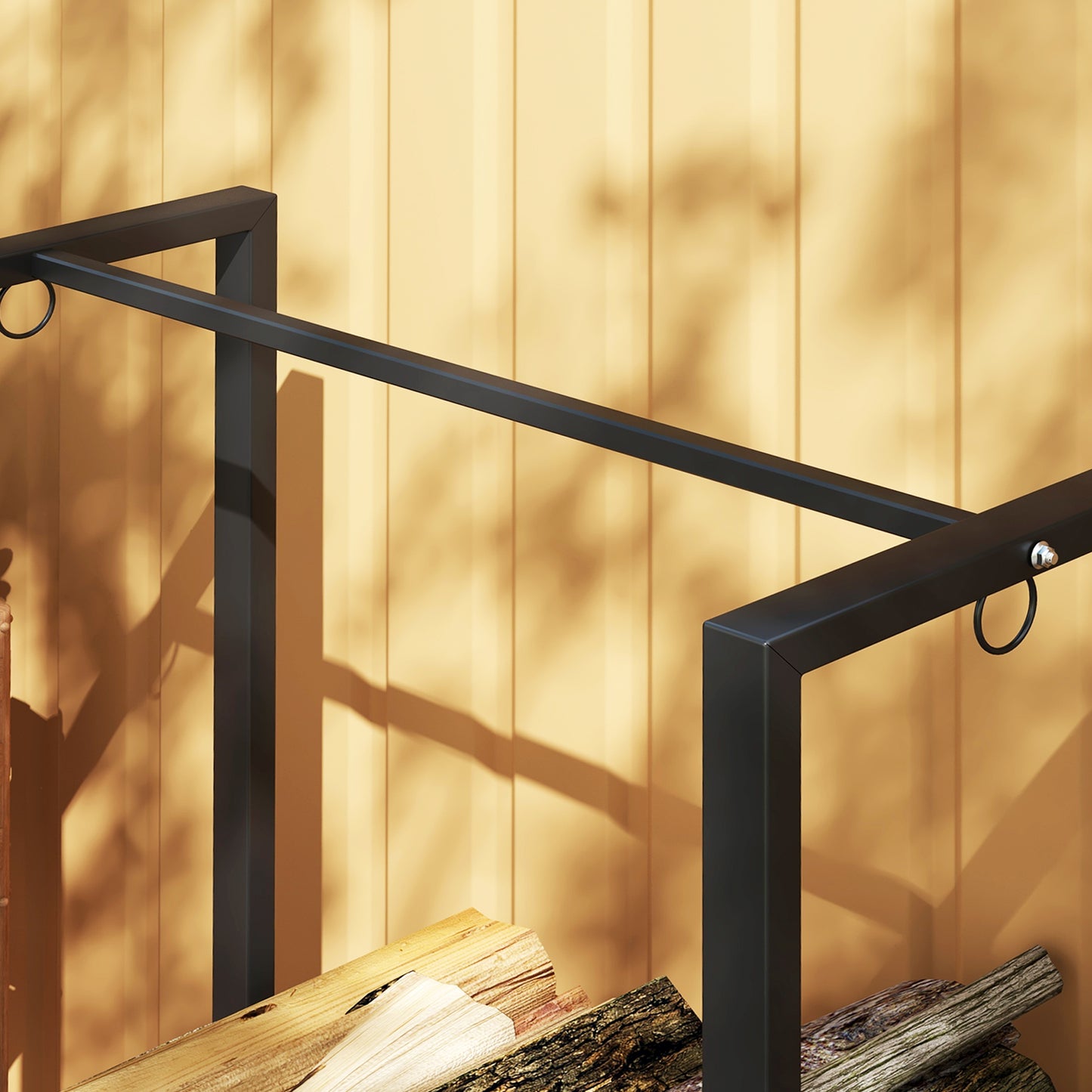 Outsunny Feuerholzgestell, zwei Abschnitte, rostfreier Stahlrahmen, bis 200 kg, 123 x 32 x 115 cm, Schwarz