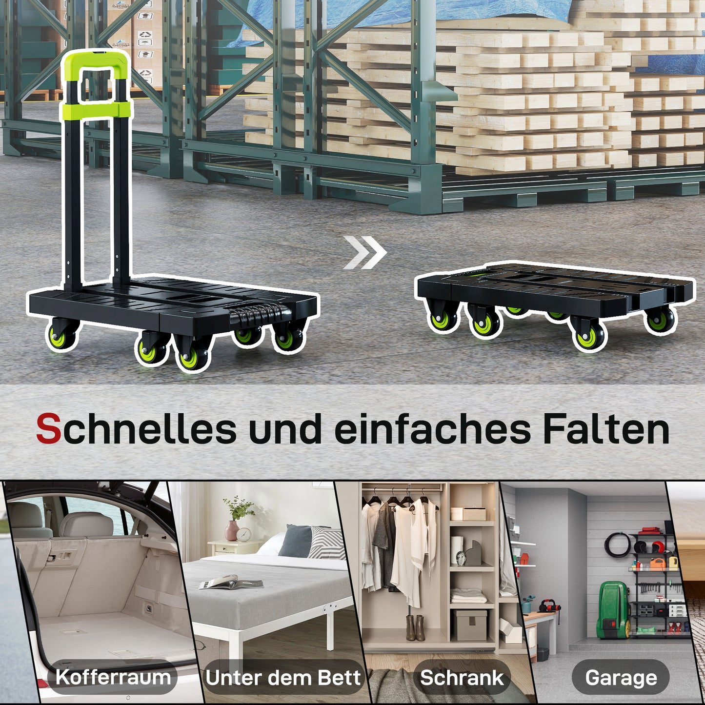 HOMCOM Sackkarre klappbar Metall Transportkarre mit Räder verstellbarem Griff 49 x 35 x 102 cm Grün