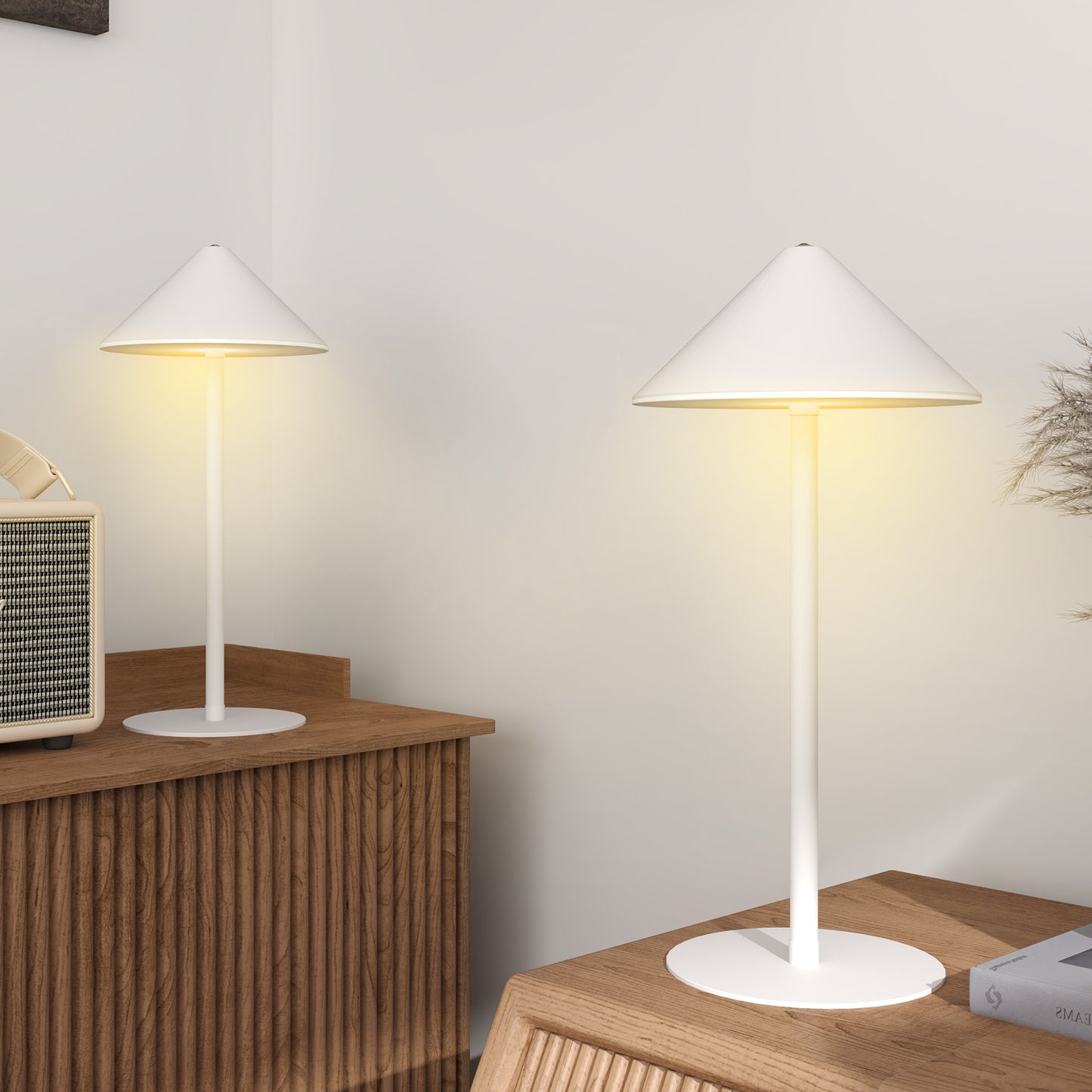 HOMCOM LED-Tischlampe mit USB-Kabel, Touchschalter, Metall, wiederaufladbar, Weiß