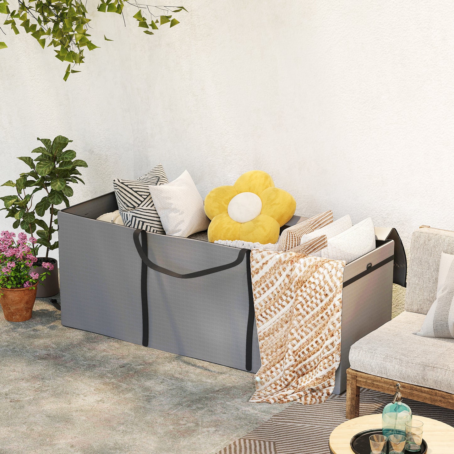 Outsunny Aufbewahrungstasche Gartenpolster, Auflagentasche, Schutzhülle mit Tragegriff, Reißverschluss, 200 x 60 x 75 cm, Hellgrau