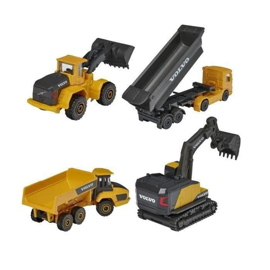 Set of 4 Volvo construction vehicles in metal reproductions on a 1/64 scale - Majorette