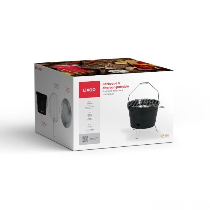 Portable charcoal barbecue - LIVOO - DOC327N - Stainless steel - Cooking surface ø27 cm - Height 24 cm