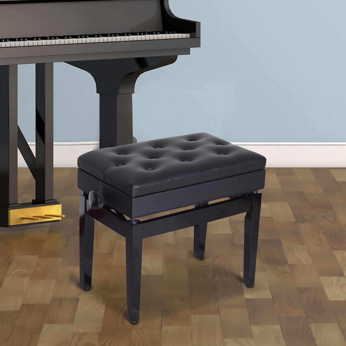 HOMCOM Klavierhocker Höhenverstellbar Klavierbank mit Verstecktem Stauraum, Pianobank mit Kunstleder Kissen Keyboardbank für Piano Keyboard 54,5 x 33 x 48-58 cm Schwarz