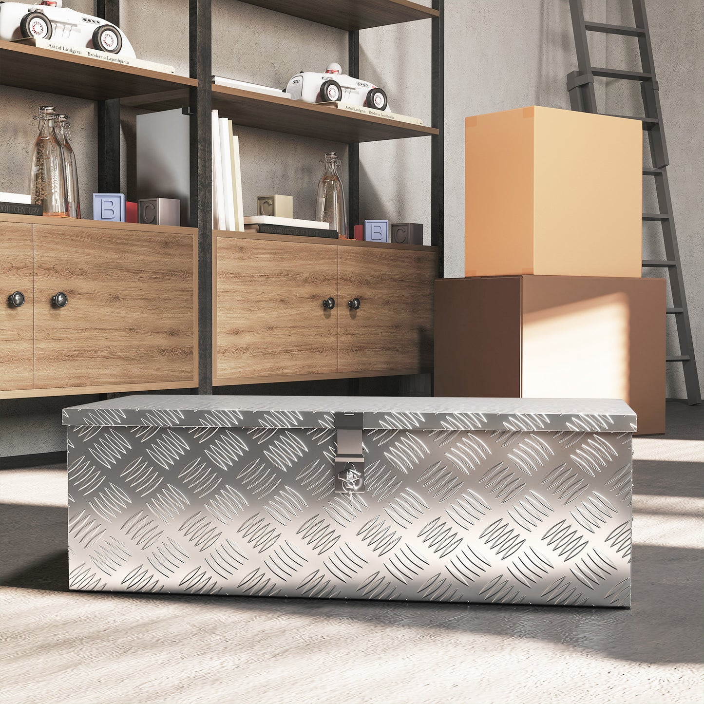 HOMCOM Gerätekasten, Werkzeugkiste, mit Schloss, zwei Tragegriffe, Aluminium, 76 x 33 x 25 cm