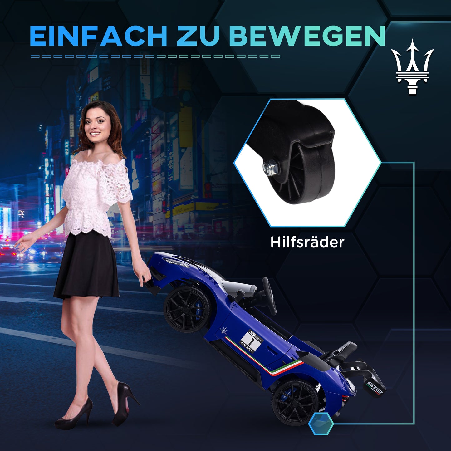 AIYAPLAY Elektro-Kinderauto 12V, lizenziert, Fernbedienung, stoßdämpfende Räder, Blau, 115x60x45 cm