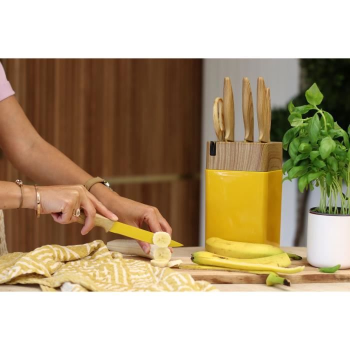 6-piece knife block - MENASTYL - 5041062 - Ceramic blade - Polypropylene - Saffron