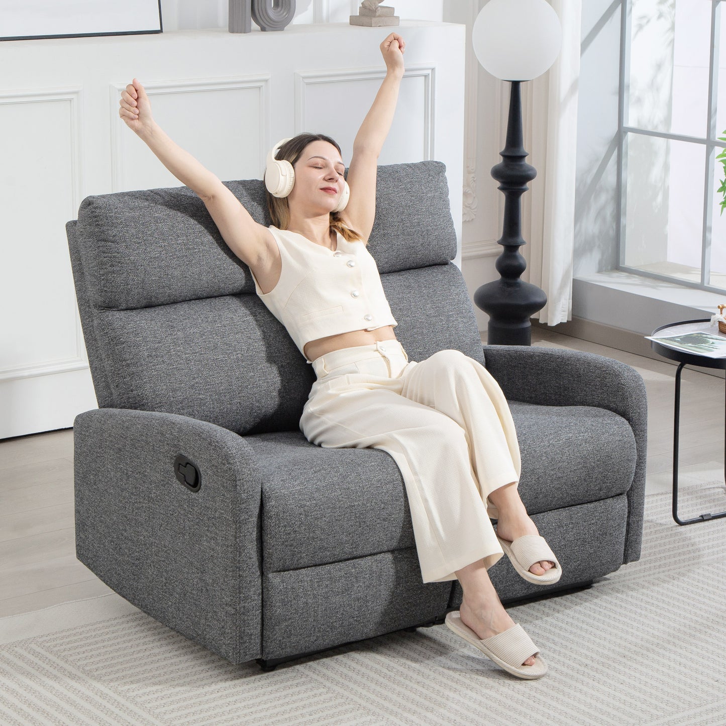 HOMCOM 2-Sitzer-Sofa, individuell verstellbare Rückenlehnen, Fußstütze, Stoffbezug, Stahl, Grau
