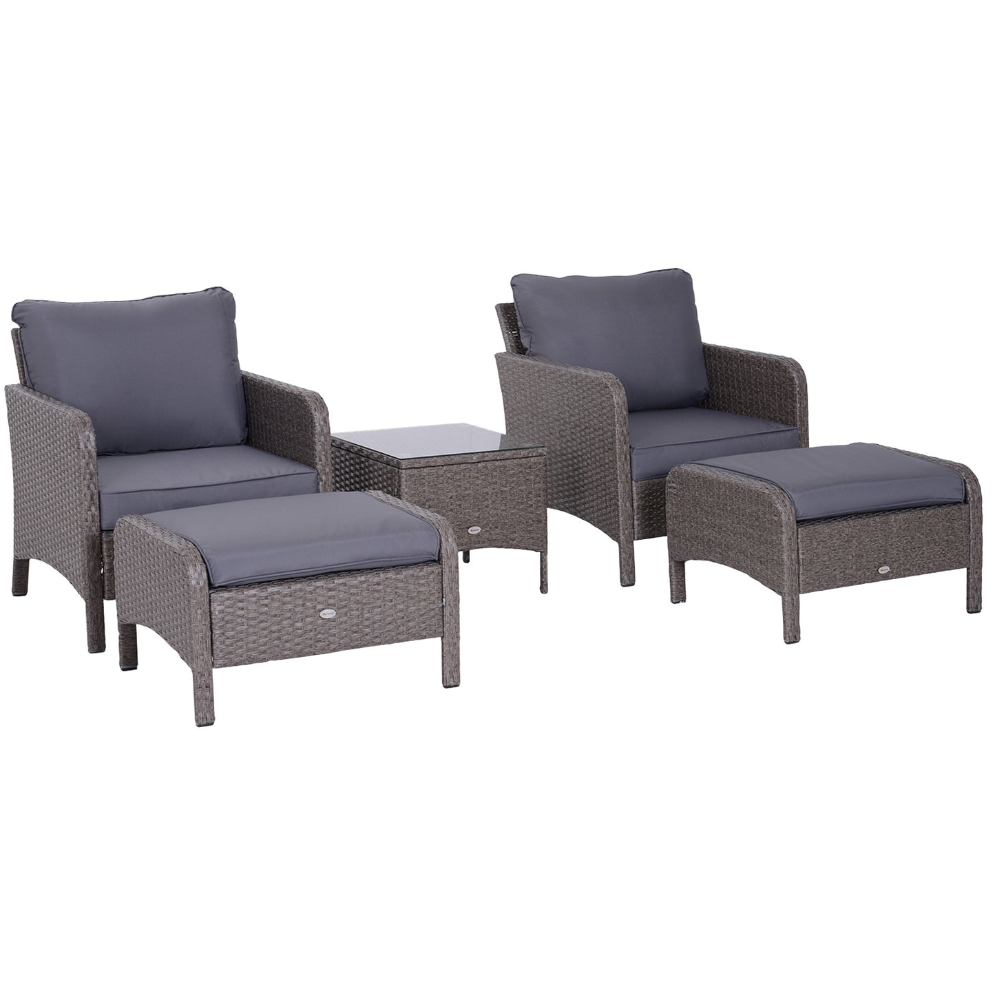 Outsunny 5-tlg. Polyrattan Gartenmöbel Sitzgruppe Gartenset Sofagarnitur Garnitur Lounge mit Kissen Dunkelgrau 2 x Sessel 1 x Couchtisch 2 x Hocker