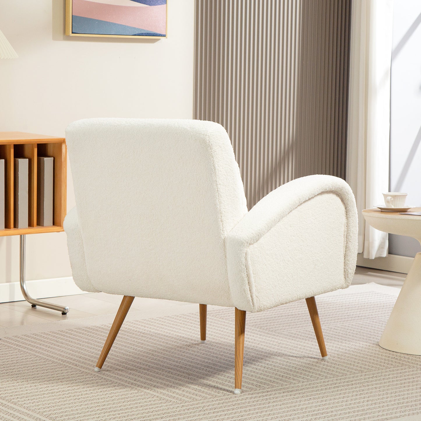 HOMCOM Polstersessel, Fleece-Bezug, gepolsterter Armlehnstuhl mit Lendenkissen, Metallbeine, Lesesessel, Cremeweiß