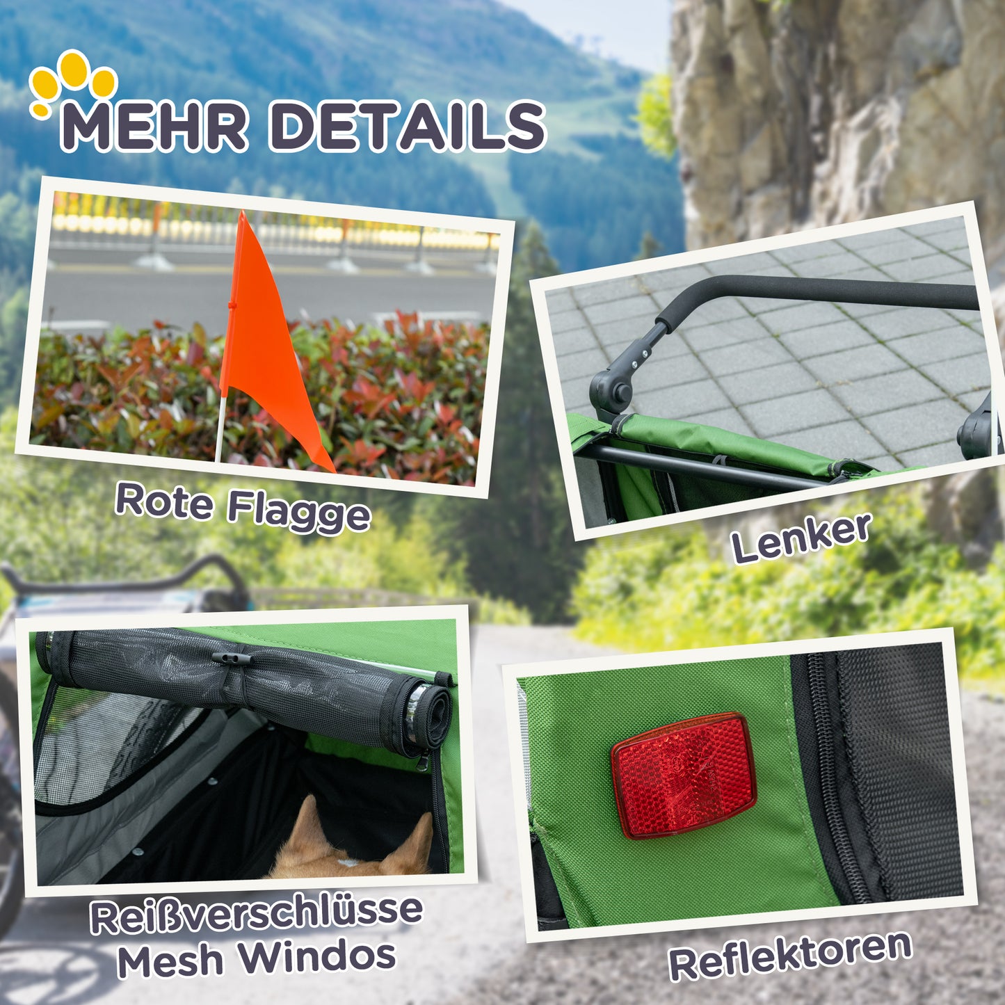 PawHut 2-in-1 Hundebuggy, Hundefahrradanhänger, klappbar, wetterfest, für Hunde bis 20 kg, Grün