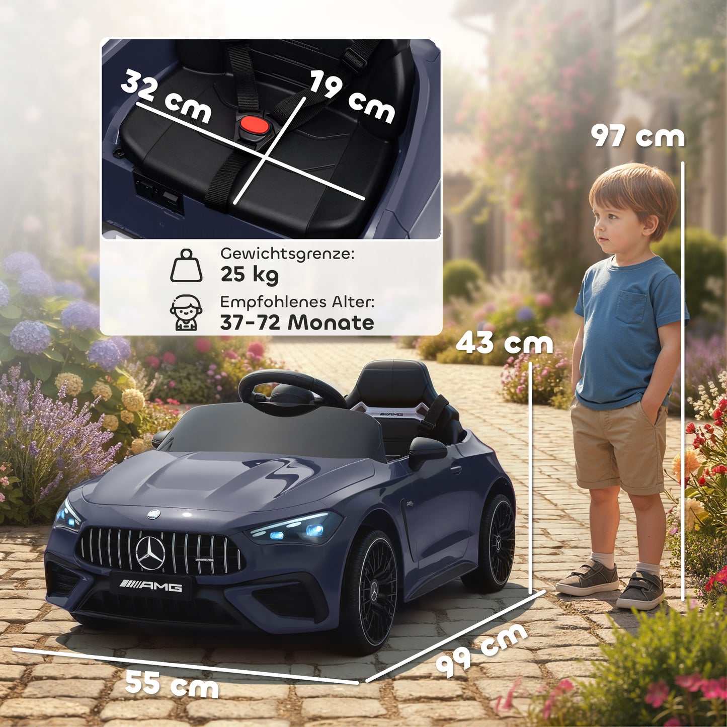 AIYAPLAY Kinder-Elektroauto, Mercedes-Design, 12V Motoren, Fernbedienung, LED-Lichter, Musik, für 3-6 Jahren Kinder, Grau
