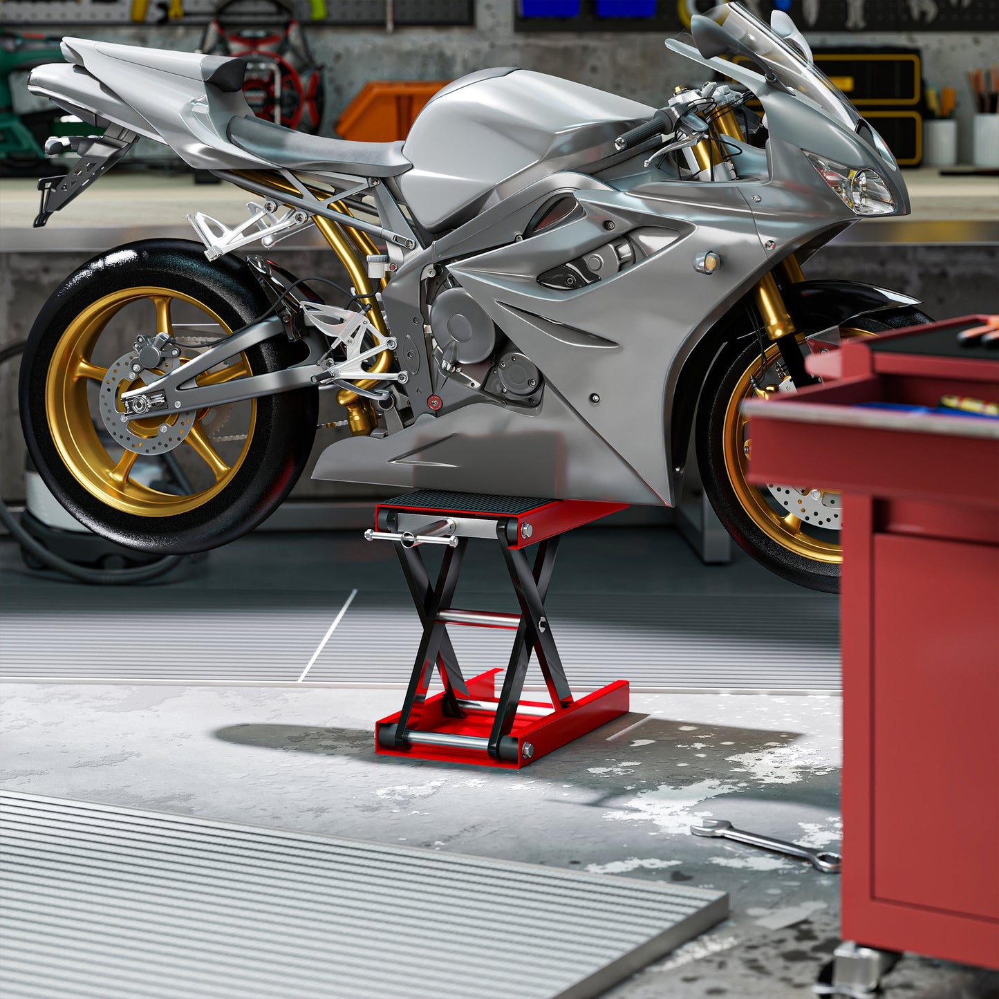 DURHAND Motorradheber 500 kg Belastbar Motorradhebebühne 100-370 mm Höhenverstellbar