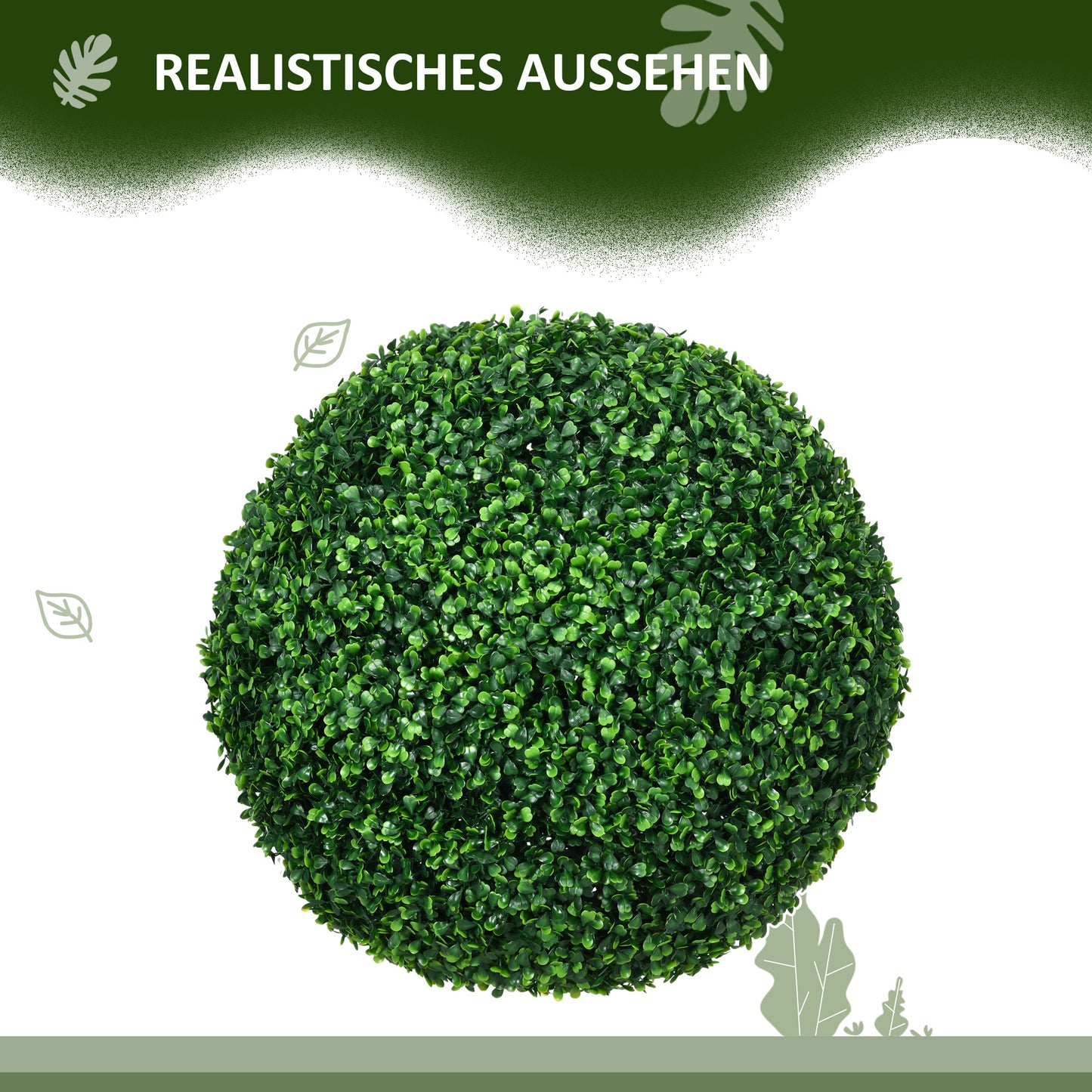 HOMCOM 2er-Set Buchsbaumkugel, Künstliche Pflanzen, Zimmerpflanze mit UV-Schutz, Deko-Pflanze, für Indoor, Outdoor, Grün
