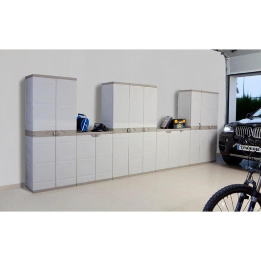 Titanium Plastiken High Cabinet 2 Doors With Etages 70 x 44 x 176 cm Beige and Taupe Titanium Interior and Outdoor range