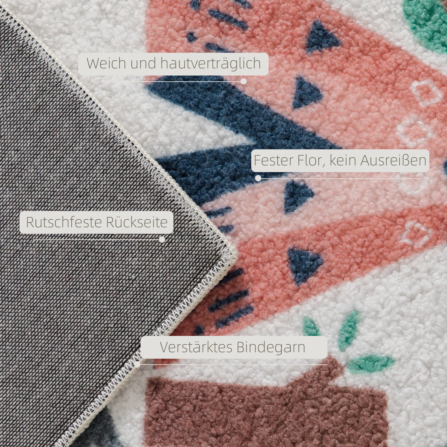 HOMCOM Teppich mit Autobahn-Muster, weißer Hintergrund, weiches Fleece, pflegeleicht, Bunt