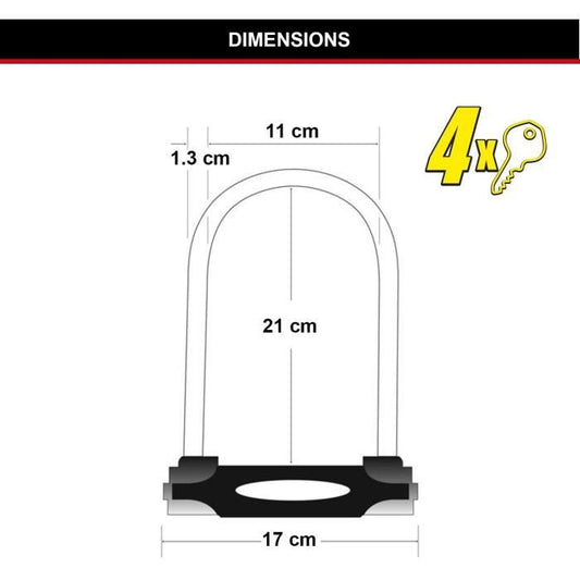 U-Lock Bike Lock - MASTER LOCK - 8195EURDPROCOLWR - Hardened Steel, Key, Red