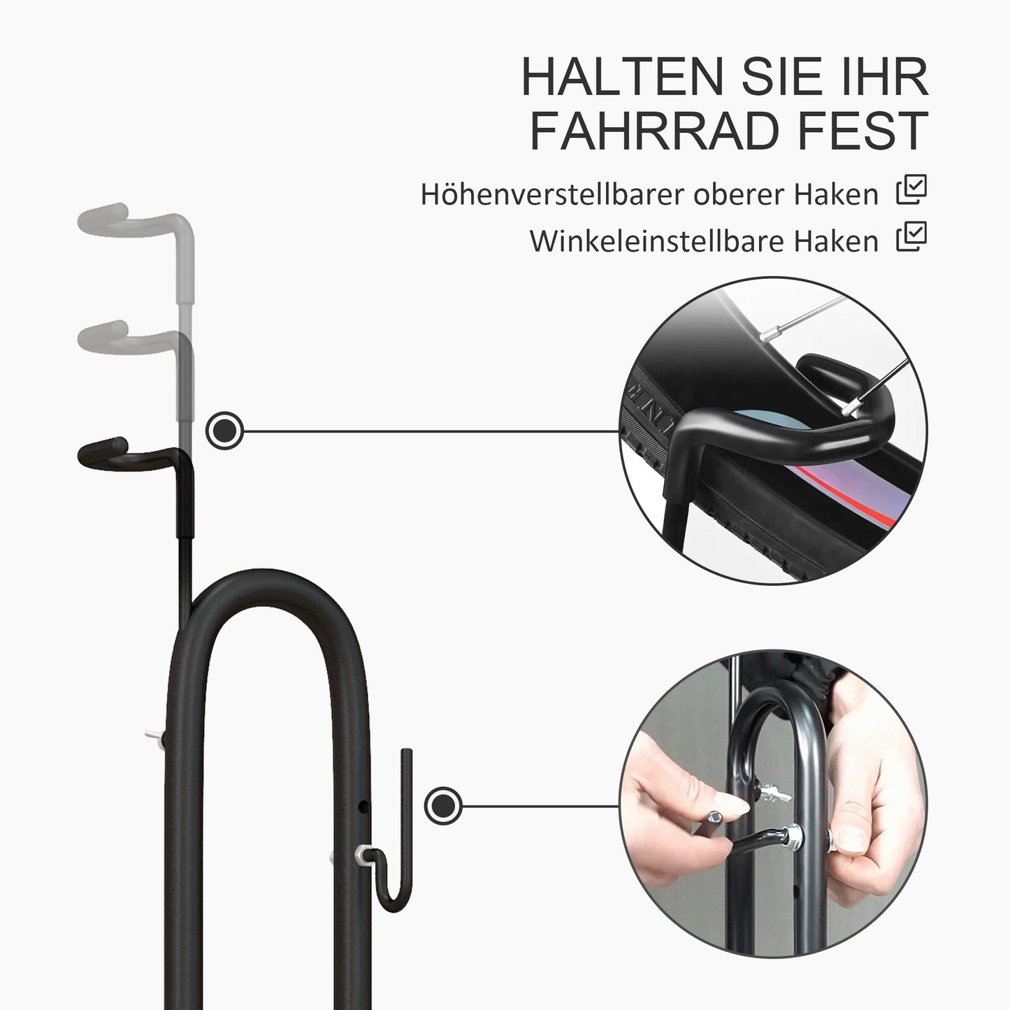SPORTNOW Fahrradständer, vertikal/horizontal, für 24-29", 700c, 41 x 41 x 76-121cm, Stahl, Schwarz