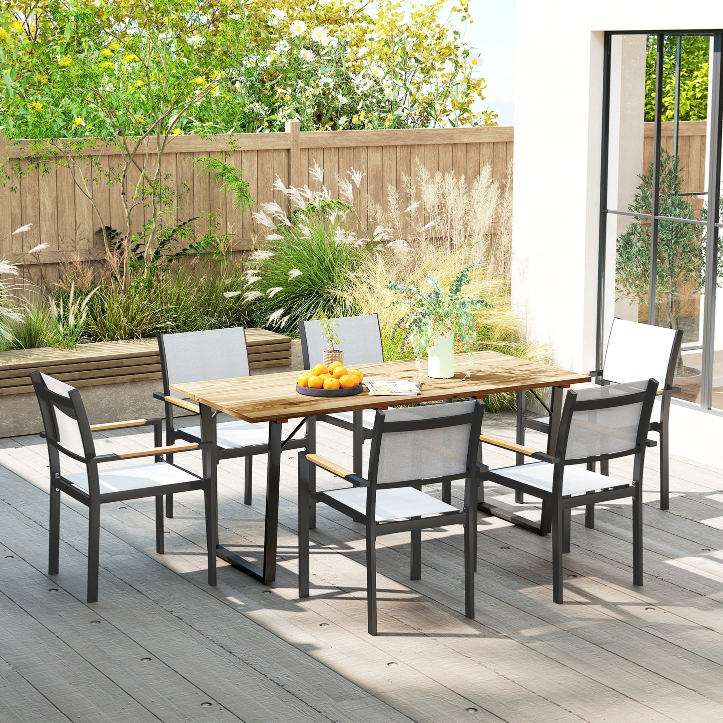 Outsunny Gartentisch Holz 175x80 cm Wetterfest Balkontisch mit Schirmloch Buffettisch für 6 Personen Braun