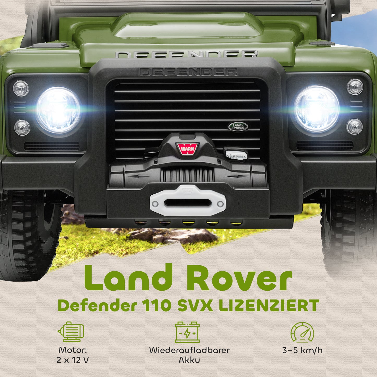 AIYAPLAY Kinder-Elektroauto, 12V Batterie-Betrieb, Fernbedienung, Musik-Funktion, Hupe, LED-Lichter, Grün