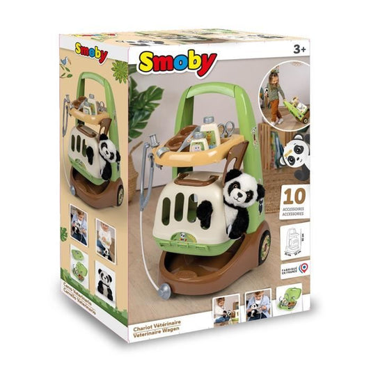 Smoby - Zoo Veterinarian Trolley - Panda Plush - Many accessories included - 2 in 1 product: Transport cage - Manufacturing