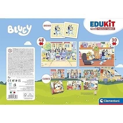 Clementoni - Edukit - Bluey - 4 in 1 learning box - 2 puzzles, 1 memo, 1 set of 6 cubes - Made in Italy - Ages 4 and up