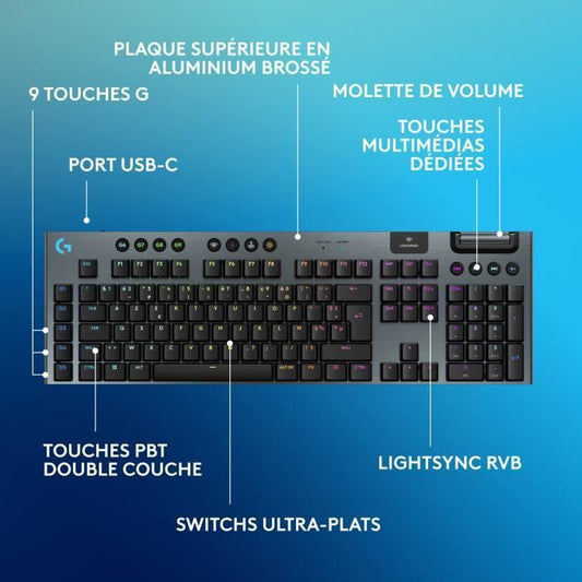 Gaming keyboard - wireless - Logitech G - G915 TKL X - Linear switch - AZERTY - Black