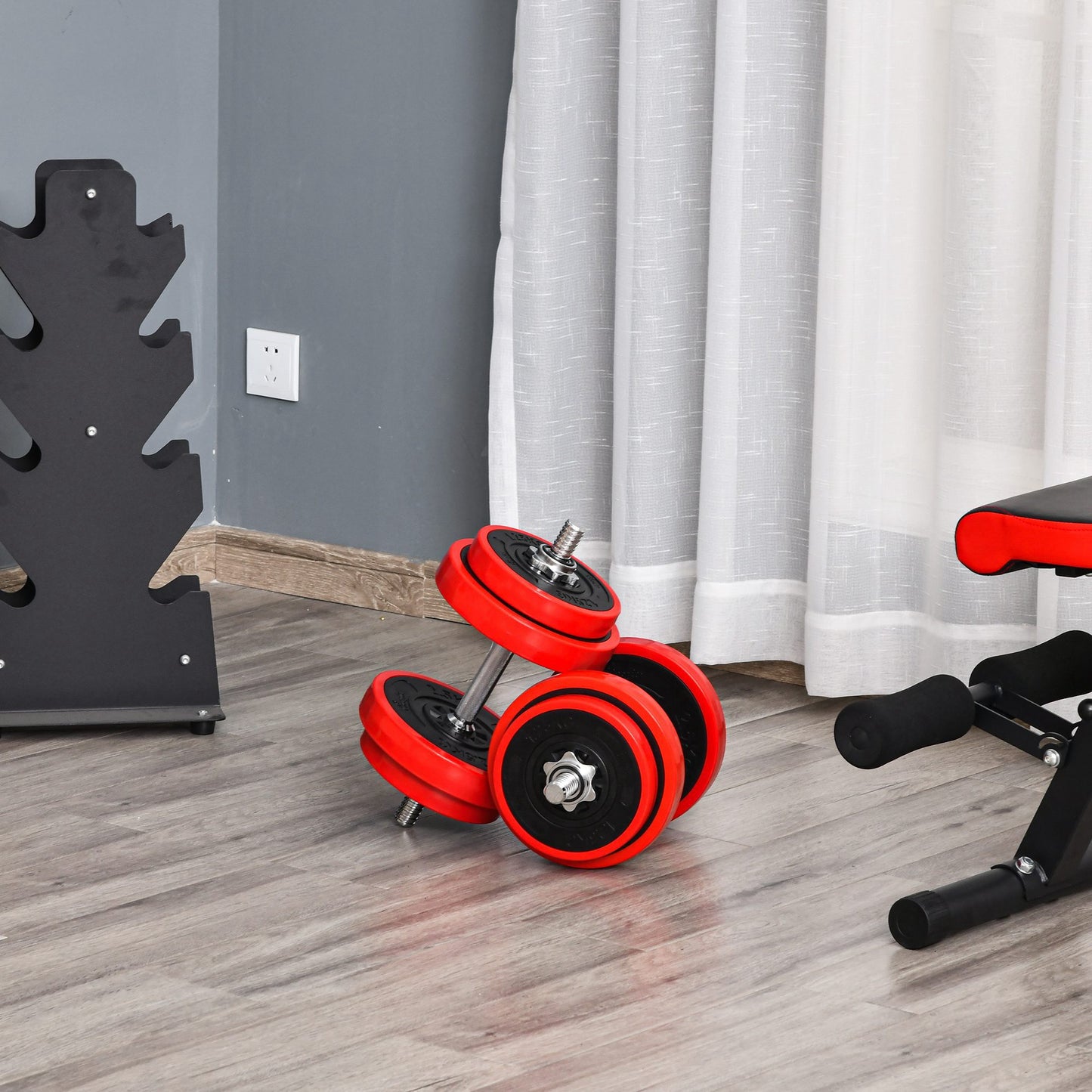 HOMCOM Hantelset 20/30KGS 2-IN-1 Hanteln&Langhanteln verstellbar Gewichtheben für Zuhause Fitness Muskel Rot+Schwarz 21,5 x 21,5 x 3,8 cm